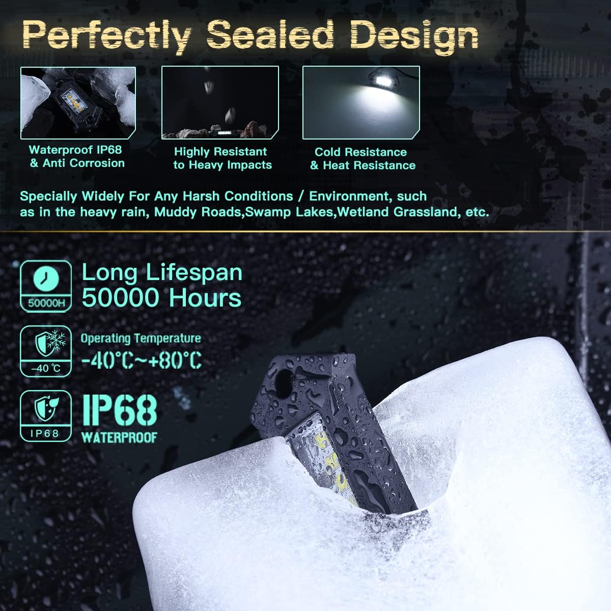 White 8Pods IP68 Waterproof LED Rock Lights M287
