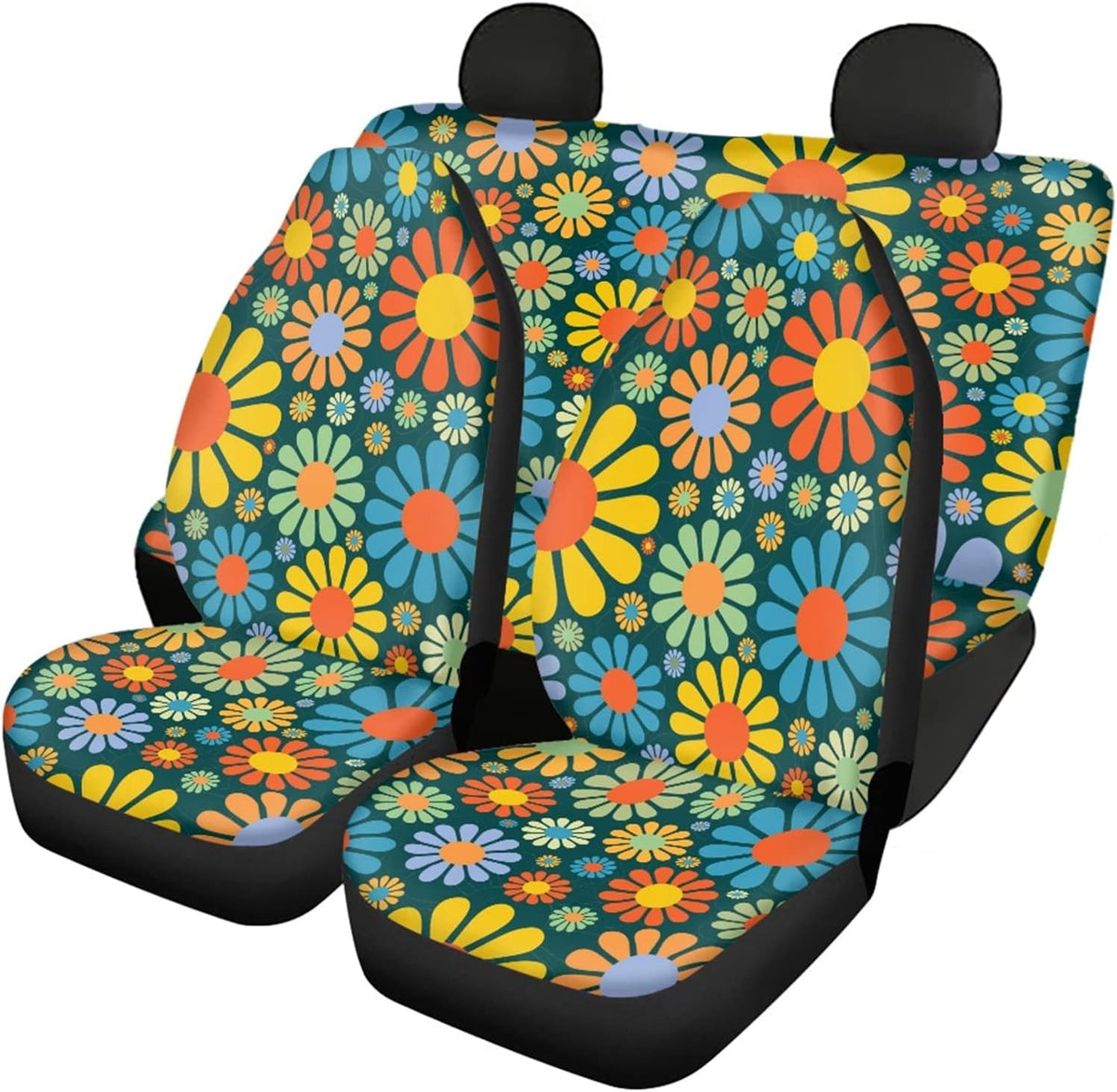 Blue Butterfly Floral Moon Pattern Car Seat Covers Pack of 2 D4496