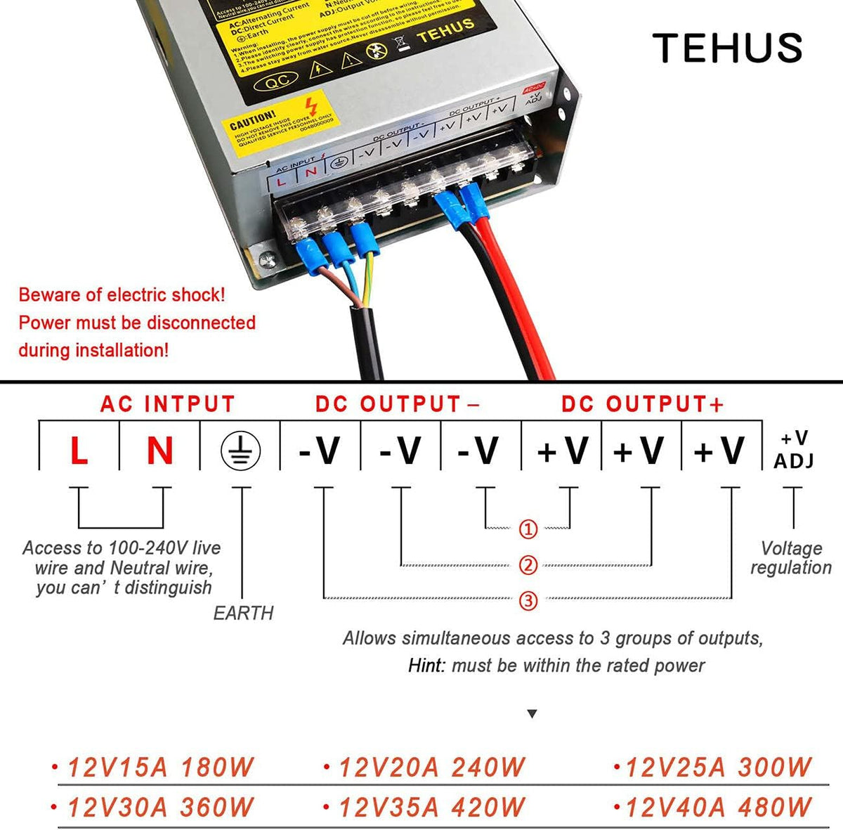 110V/220V to DC 12V 25A 300W Switching Power Supply N3821