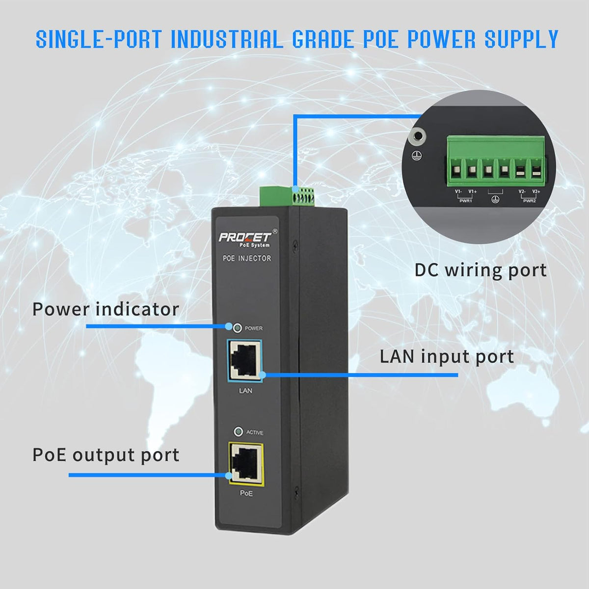Industrial Gigabit PoE Injector Adapter 95W 55V Metal Case Pack of 2 W634239