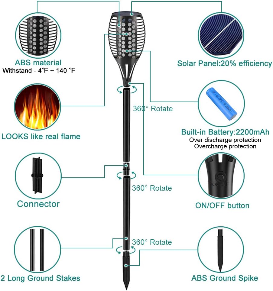 43 Flickering Flames Solar Torch Lights Outdoor Waterproof 4-Pack V1252