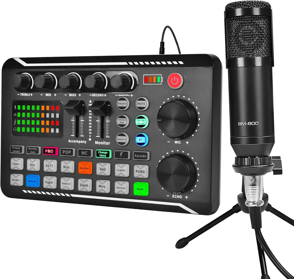 Audio Interface with DJ Mixer and Sound Card Microphone C2341