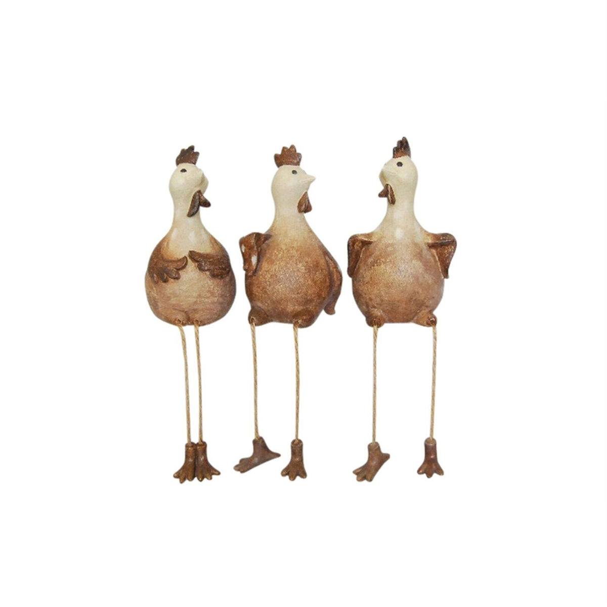 Set of 3 Decorative Resin Sitting Rooster, Brown and White L883077