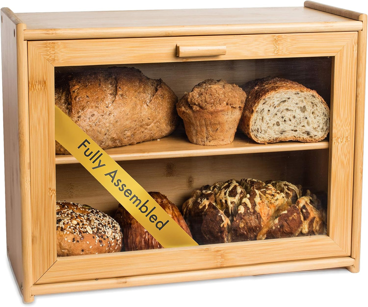 Large Wood Bread Box with Clear Front Window H26946