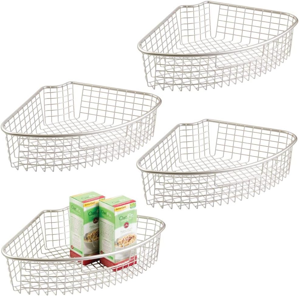 Metal Kitchen Cabinet Lazy Susan Storage Organizer Basket with Front Handle - 4 Pack L82702