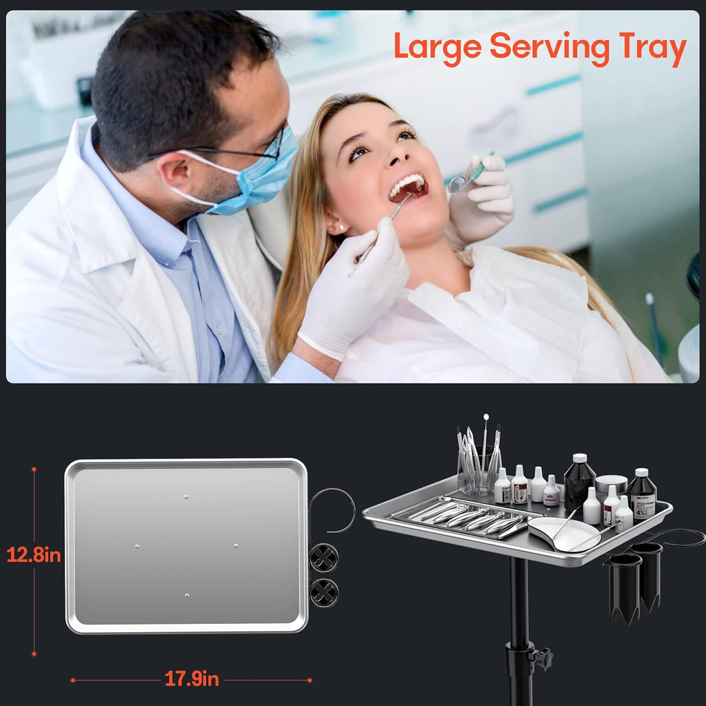Adjustable Height Aluminum Salon Tray Cart with Accessory Caddy L726