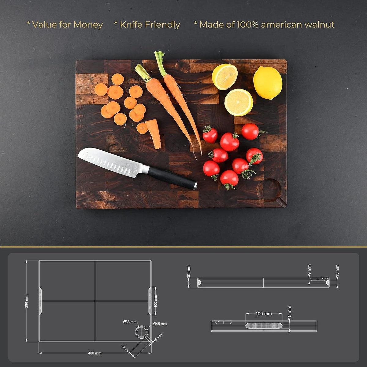 16X11.5 Inches American Walnut Wood Cutting Board R48732