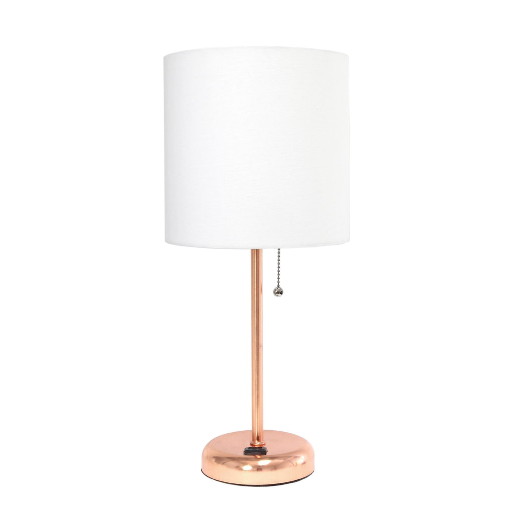 Metal Fabric Lamp with Charging Outlet White Rose Gold Base R36358
