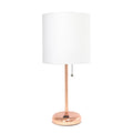 Metal Fabric Lamp with Charging Outlet White Rose Gold Base R36358