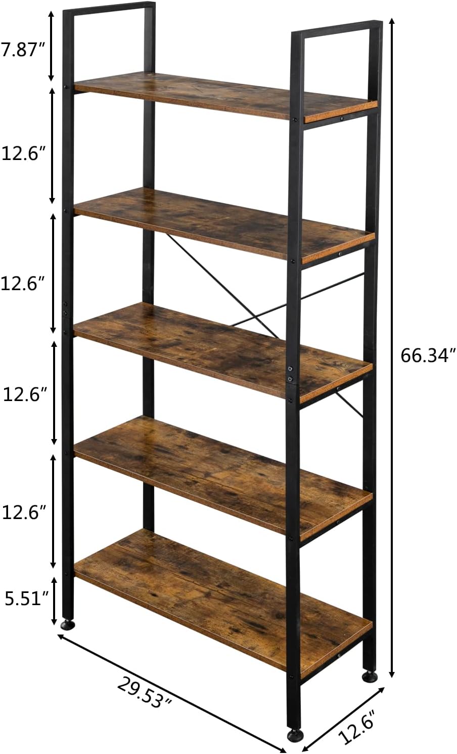 5 Tier Rustic Wood and Metal Bookshelf W559