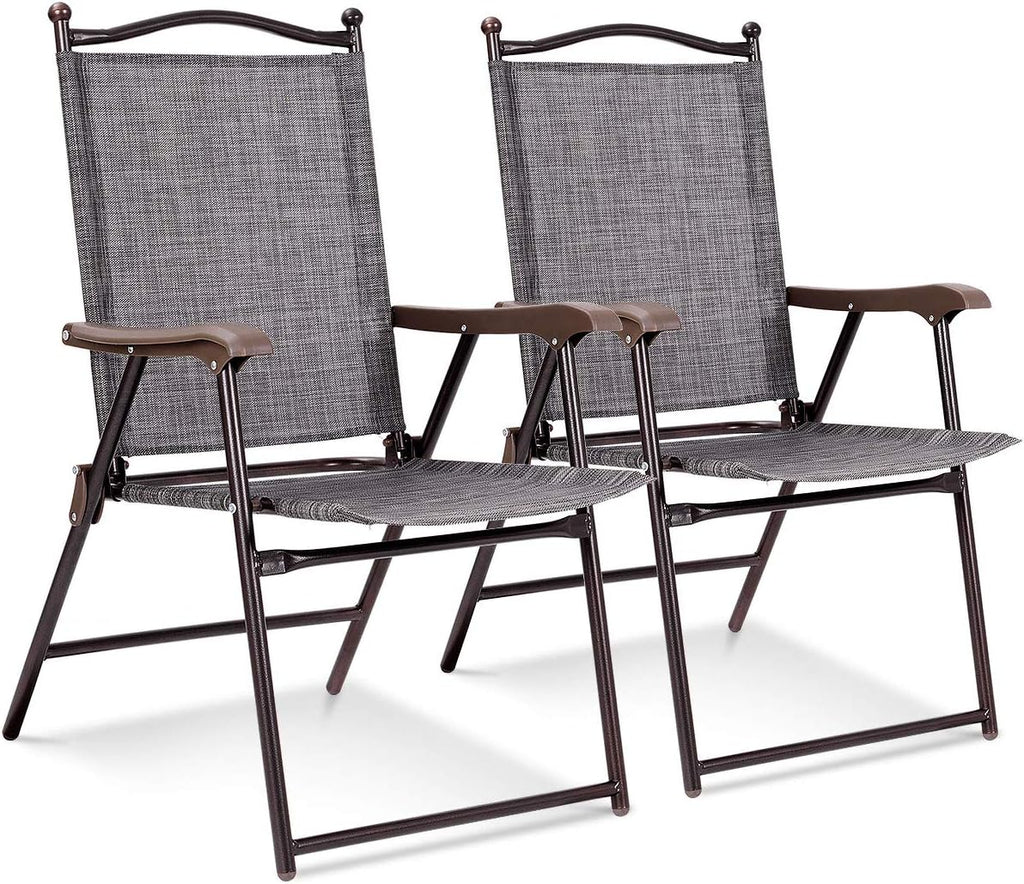 Set of 2 Brown Folding Sling Chairs with Armrest H558