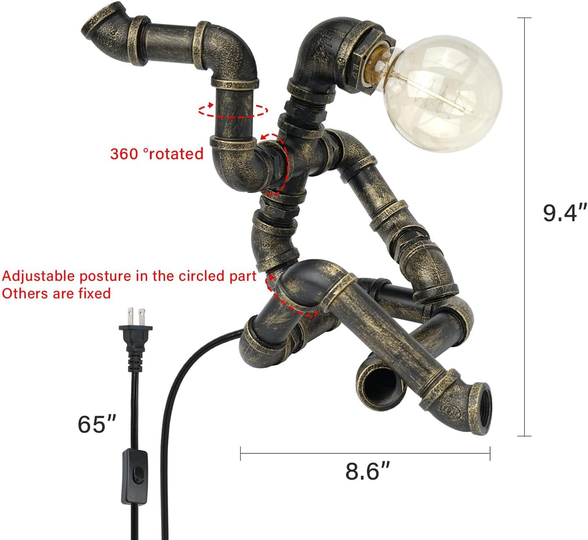 Bronze Iron Water Pipe Robot Lamp D925