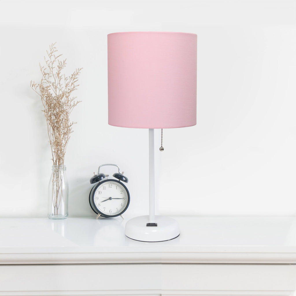 Metal Fabric Lamp with Charging Outlet White Rose Gold Base R36358