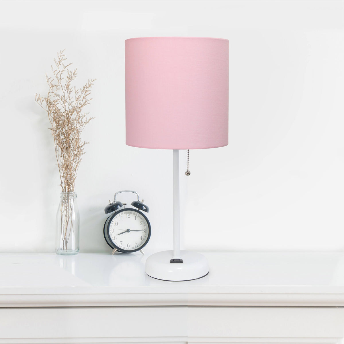 Metal Fabric Lamp with Charging Outlet White Rose Gold Base R36358