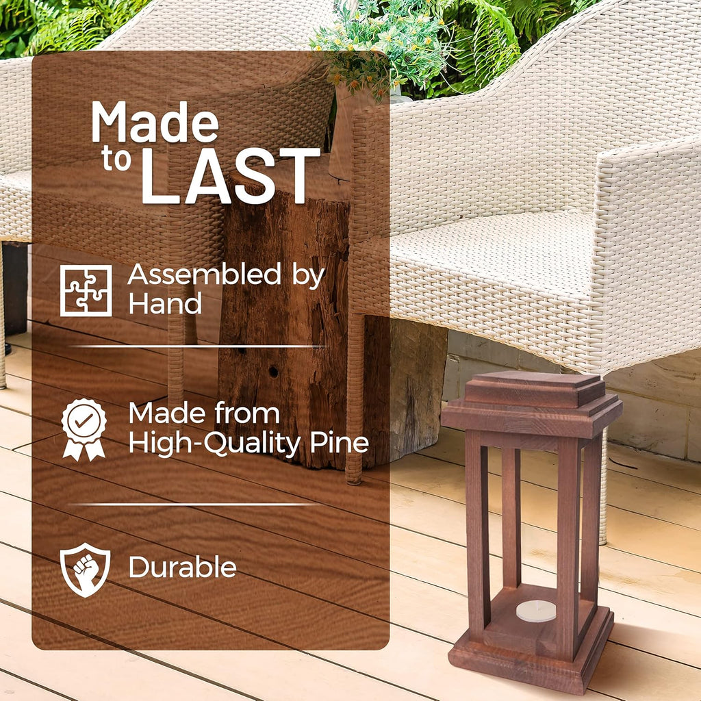 Rustic Decorative Wooden Candle Lantern Set of 2 J278