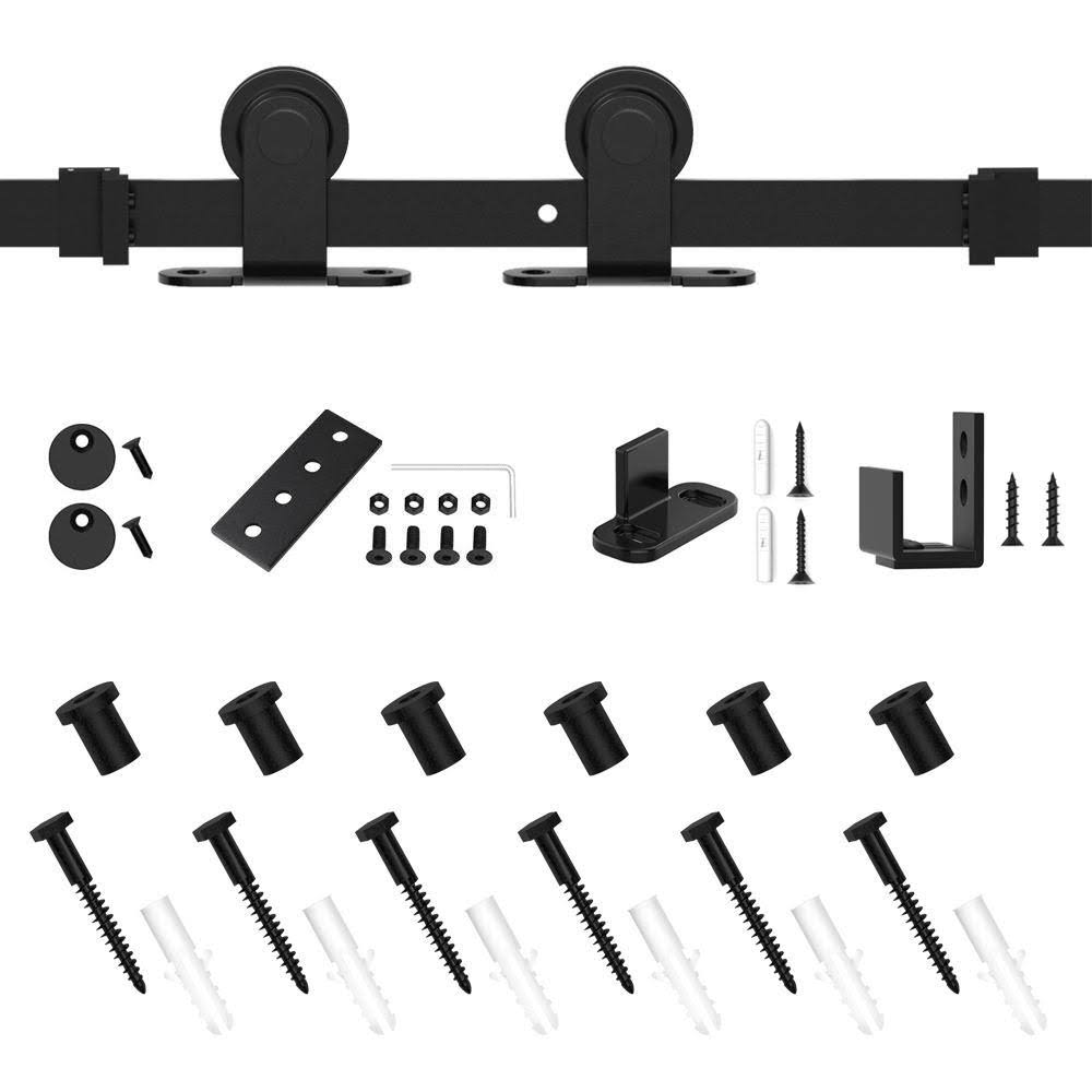 7.5ft Single Mini Sliding Barn Door Hardware Kit Black U7006