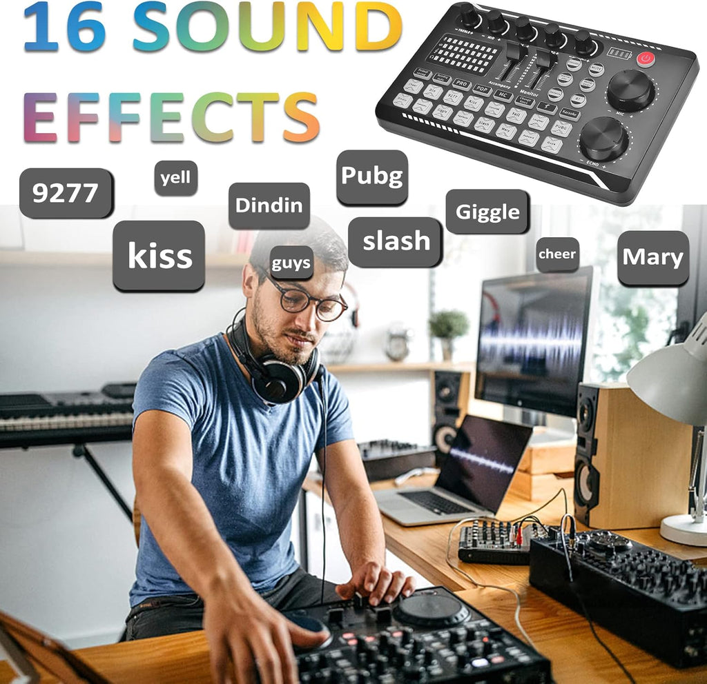 Audio Interface with DJ Mixer and Sound Card Microphone C2341