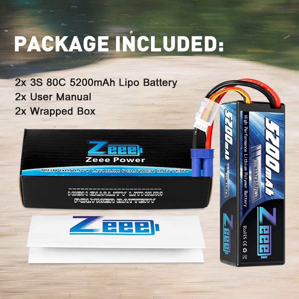 11.1V 80C 5200mAh 3S Lipo Battery with EC5 Connector Hardcase 2 Packs O993913