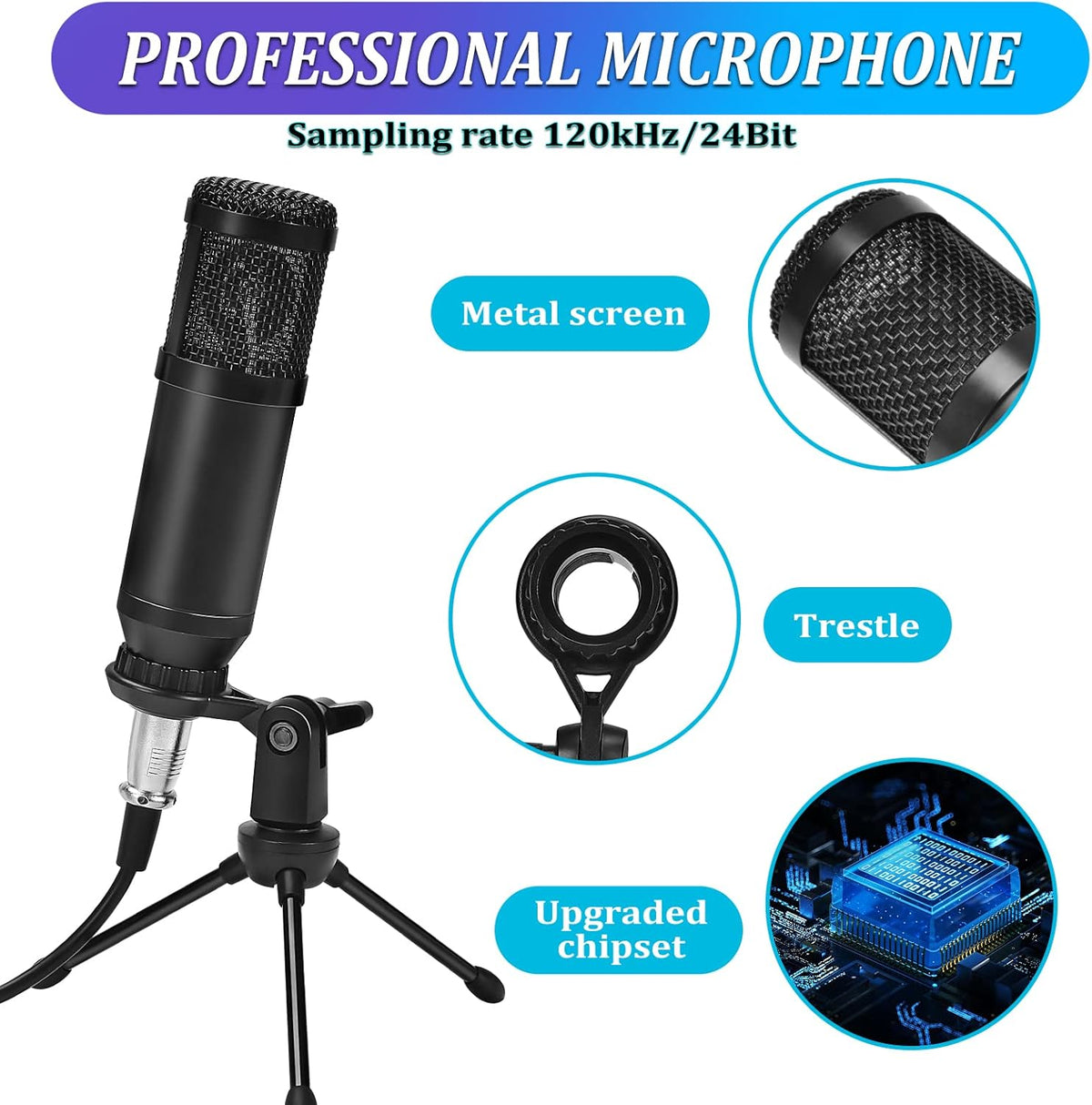 Audio Interface with DJ Mixer and Sound Card Microphone C2341