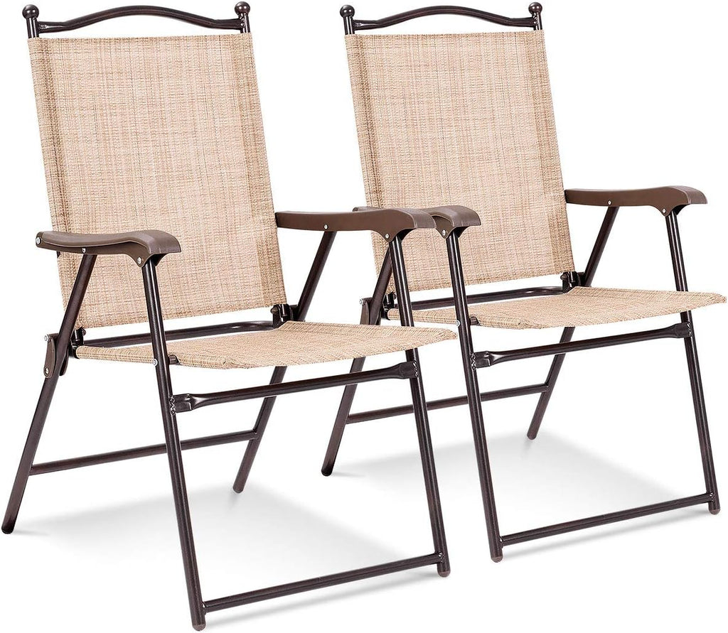 Set of 2 Brown Folding Sling Chairs with Armrest H558