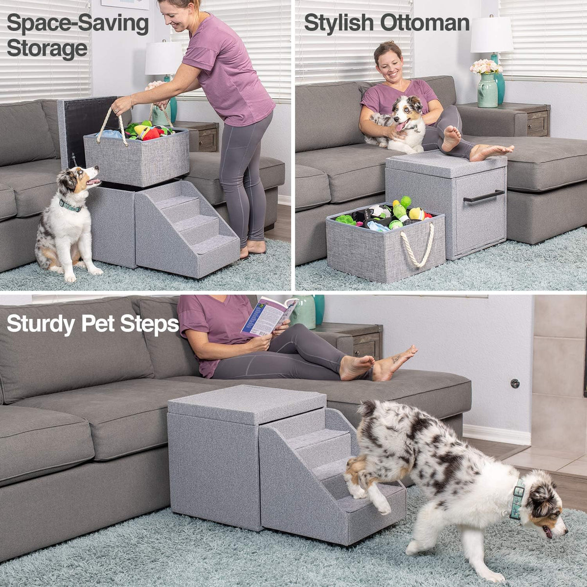 Foldaway Pet Stairs and Storage Ottoman 18x18x18” P2632