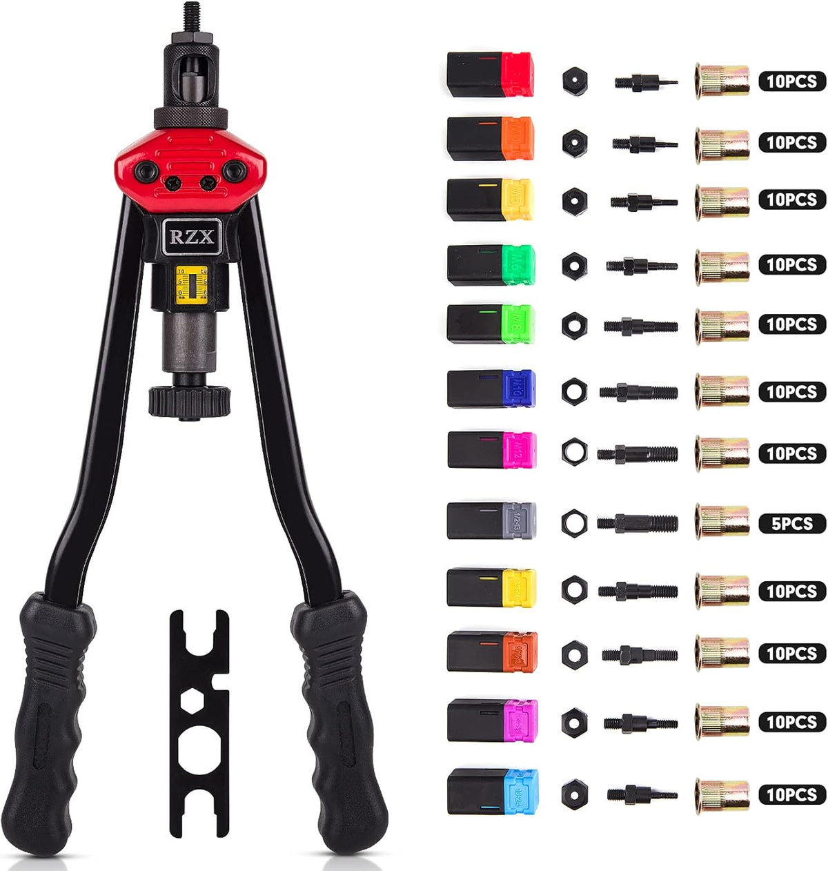 16 Rivet Nut Tool with 12 Mandrels and 115 Pcs Rivets Nuts Y726478