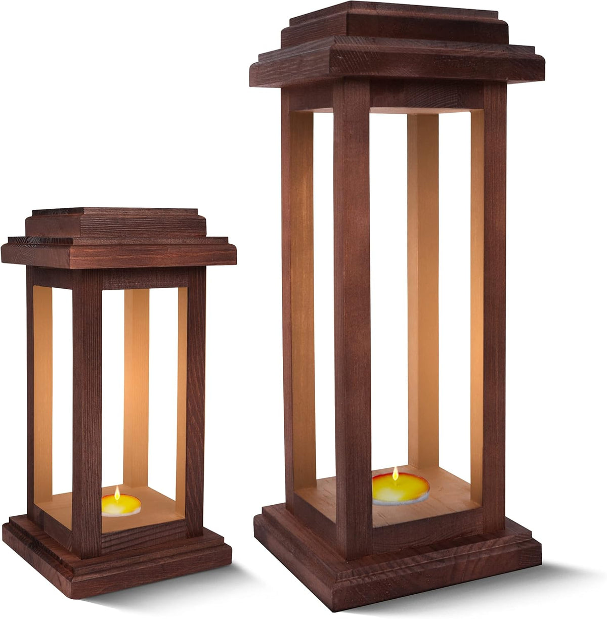 Rustic Decorative Wooden Candle Lantern Set of 2 J278
