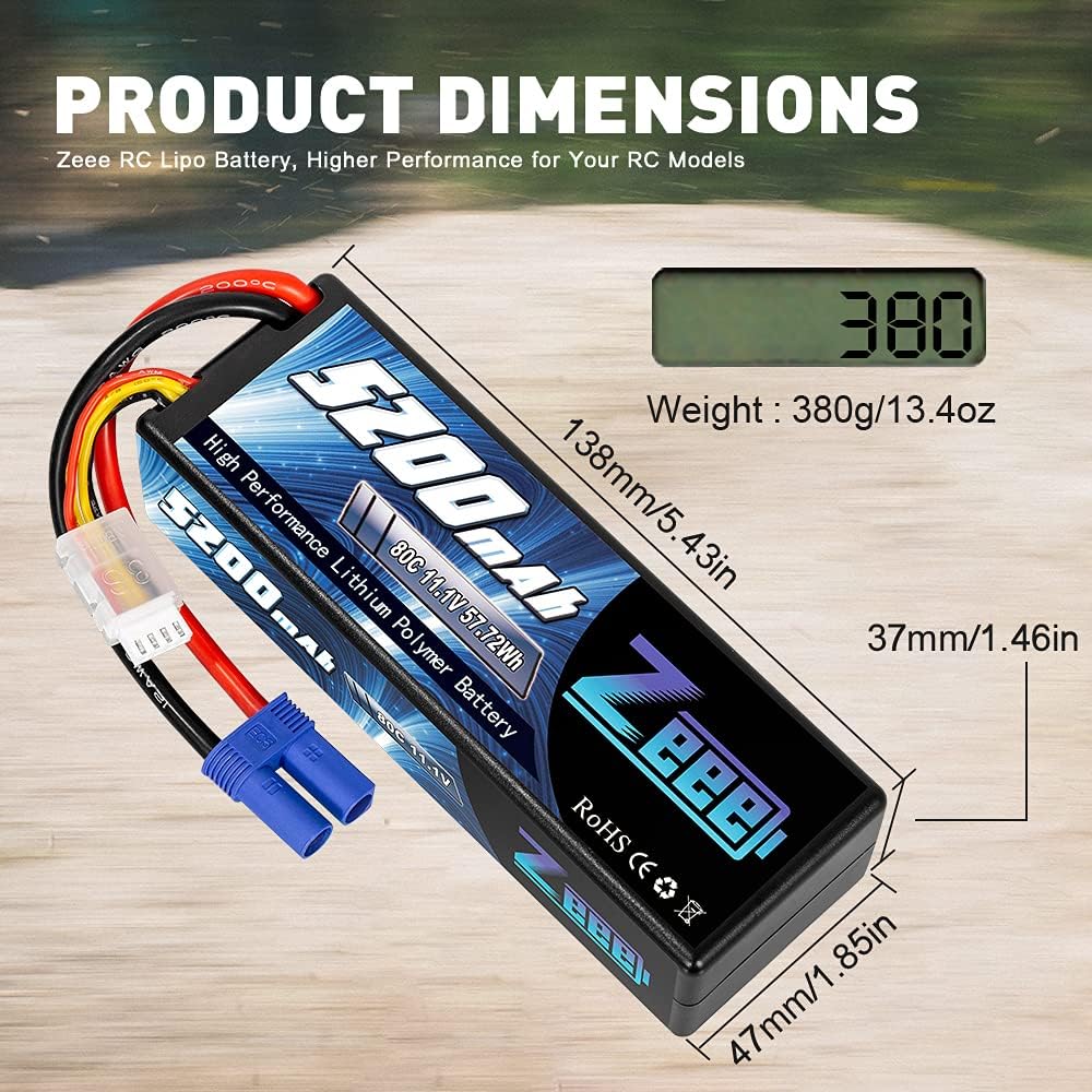 11.1V 80C 5200mAh 3S Lipo Battery with EC5 Connector Hardcase 2 Packs O993913