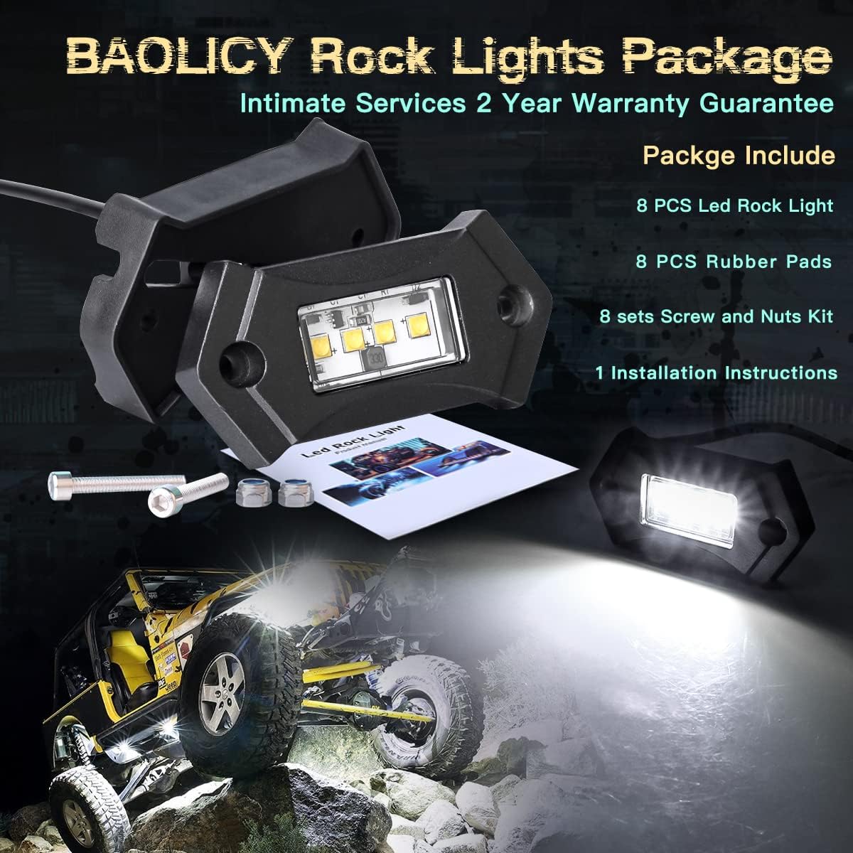 White 8Pods IP68 Waterproof LED Rock Lights M287