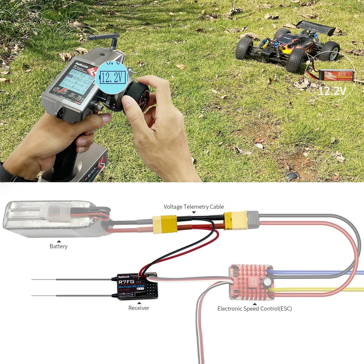 6CH RC Transmitter and Receiver 2.4g Gyro Telemetry Remote Controller X75859