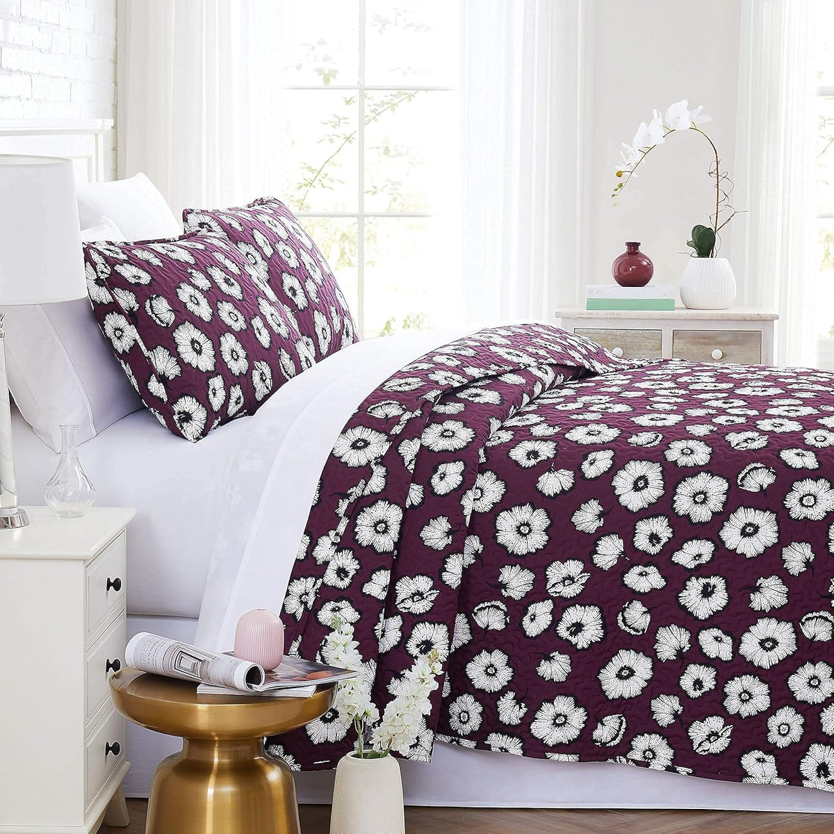 Oversized Quilt Cover Set with 1 Quilt Set and 2 Shams, Full / Queen, Blue Z193