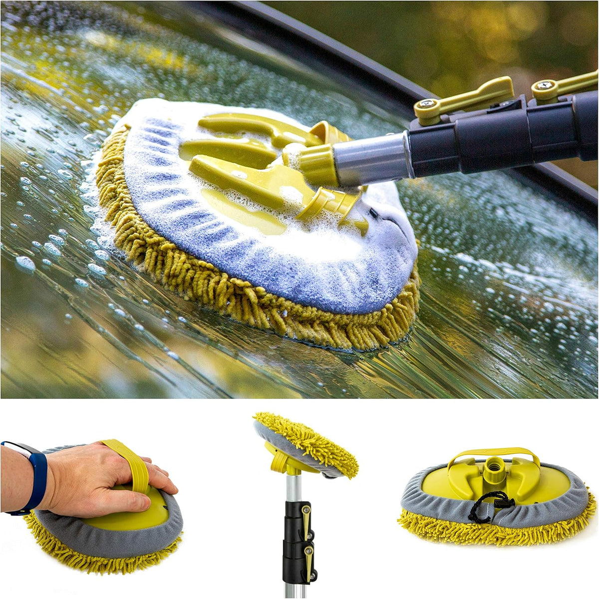 Car Cleaning Kit with Soft Car Wash Brush, Squeegee, Mitt, Microfiber Cleaning Head & Extension Pole I4555