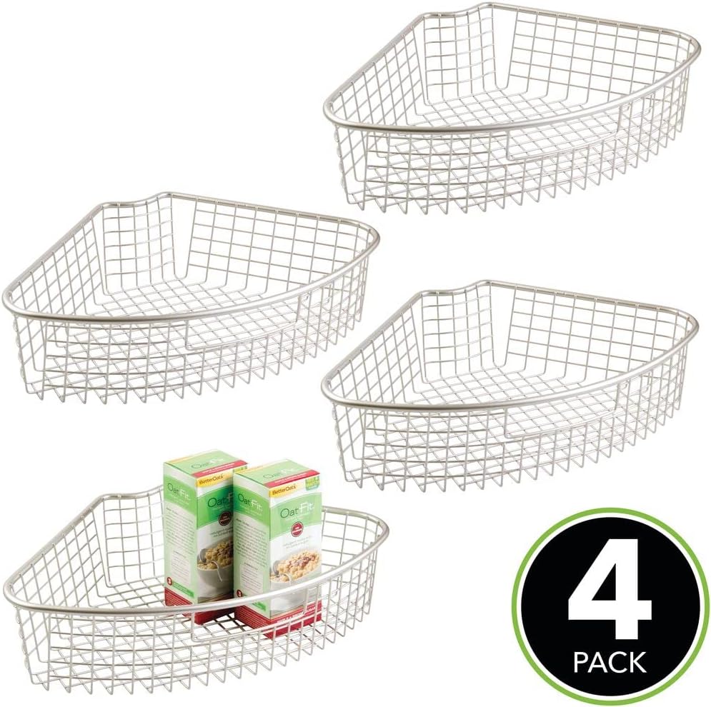 Metal Kitchen Cabinet Lazy Susan Storage Organizer Basket with Front Handle - 4 Pack L82702