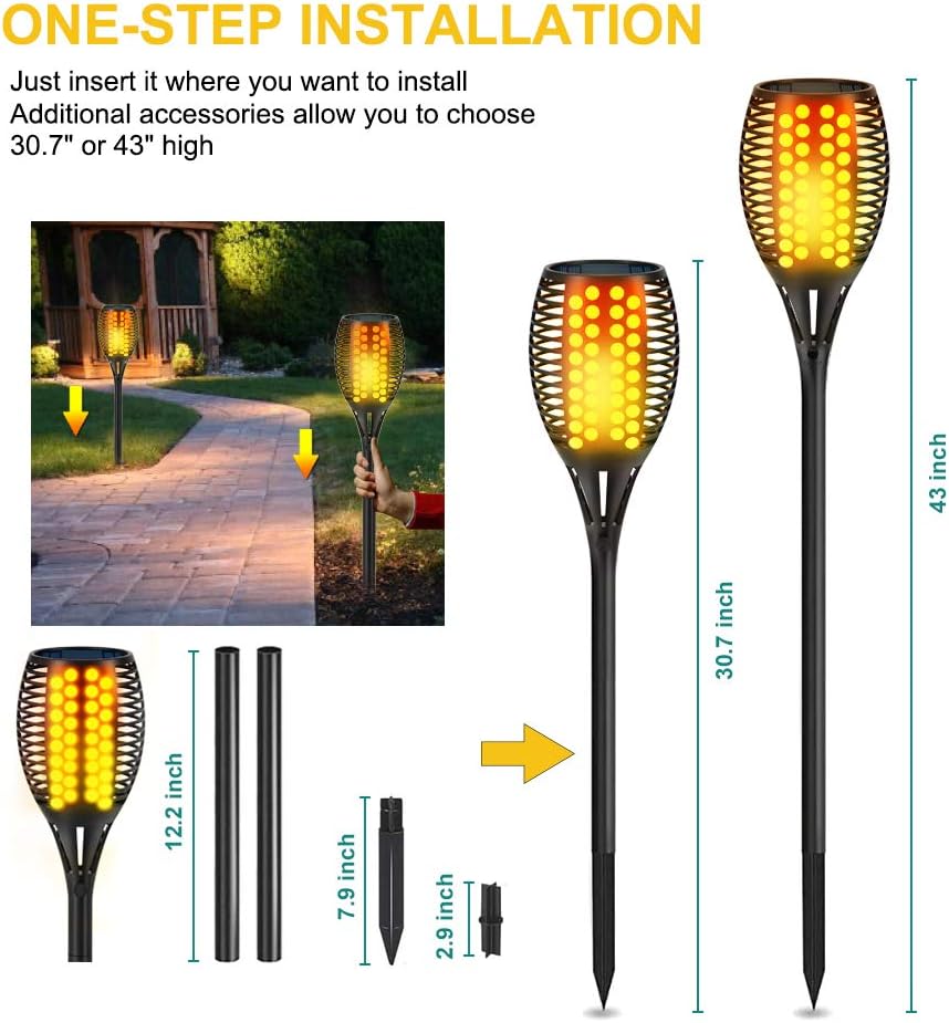 43 Flickering Flames Solar Torch Lights Outdoor Waterproof 4-Pack V1252