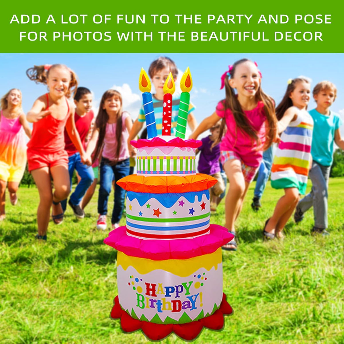 6FT Inflatable Happy Birthday Cake with Candles B48936
