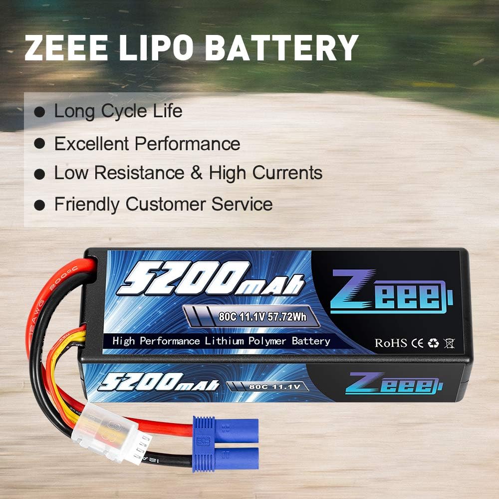 11.1V 80C 5200mAh 3S Lipo Battery with EC5 Connector Hardcase 2 Packs O993913