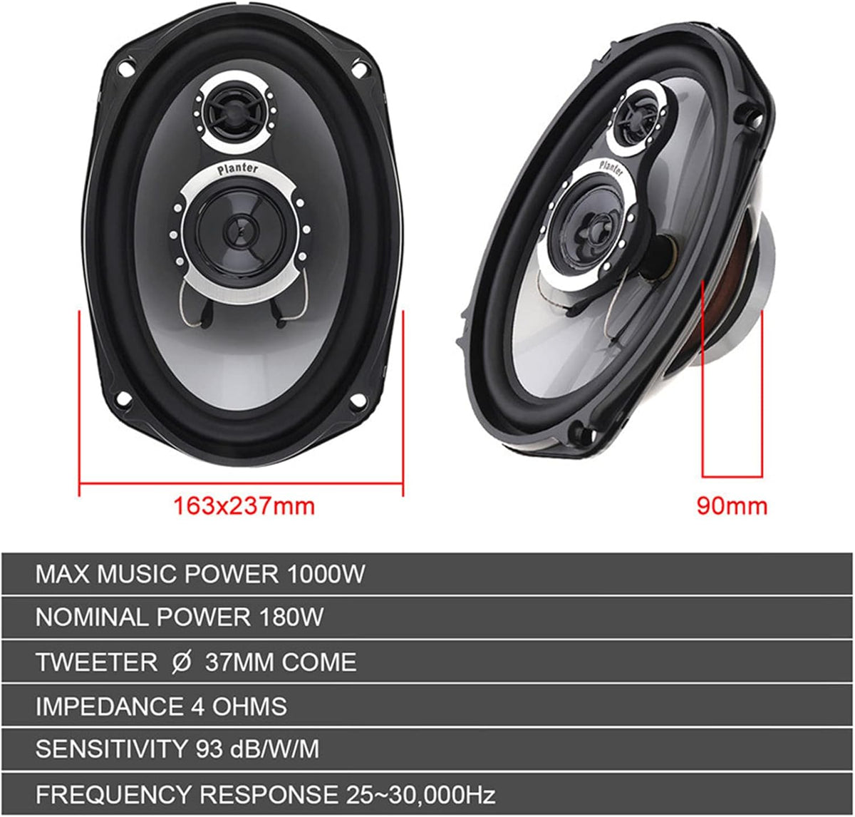 6''x 9'' 1000 Watt Max 3-Way Coaxial Speakers (2 Pack) N311