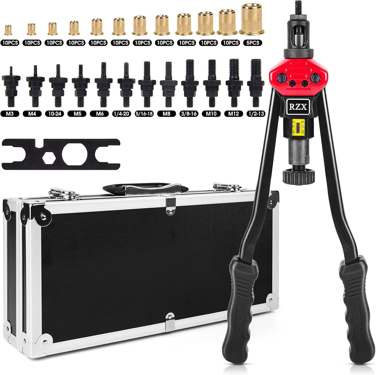 16 Rivet Nut Tool with 12 Mandrels and 115 Pcs Rivets Nuts Y726478