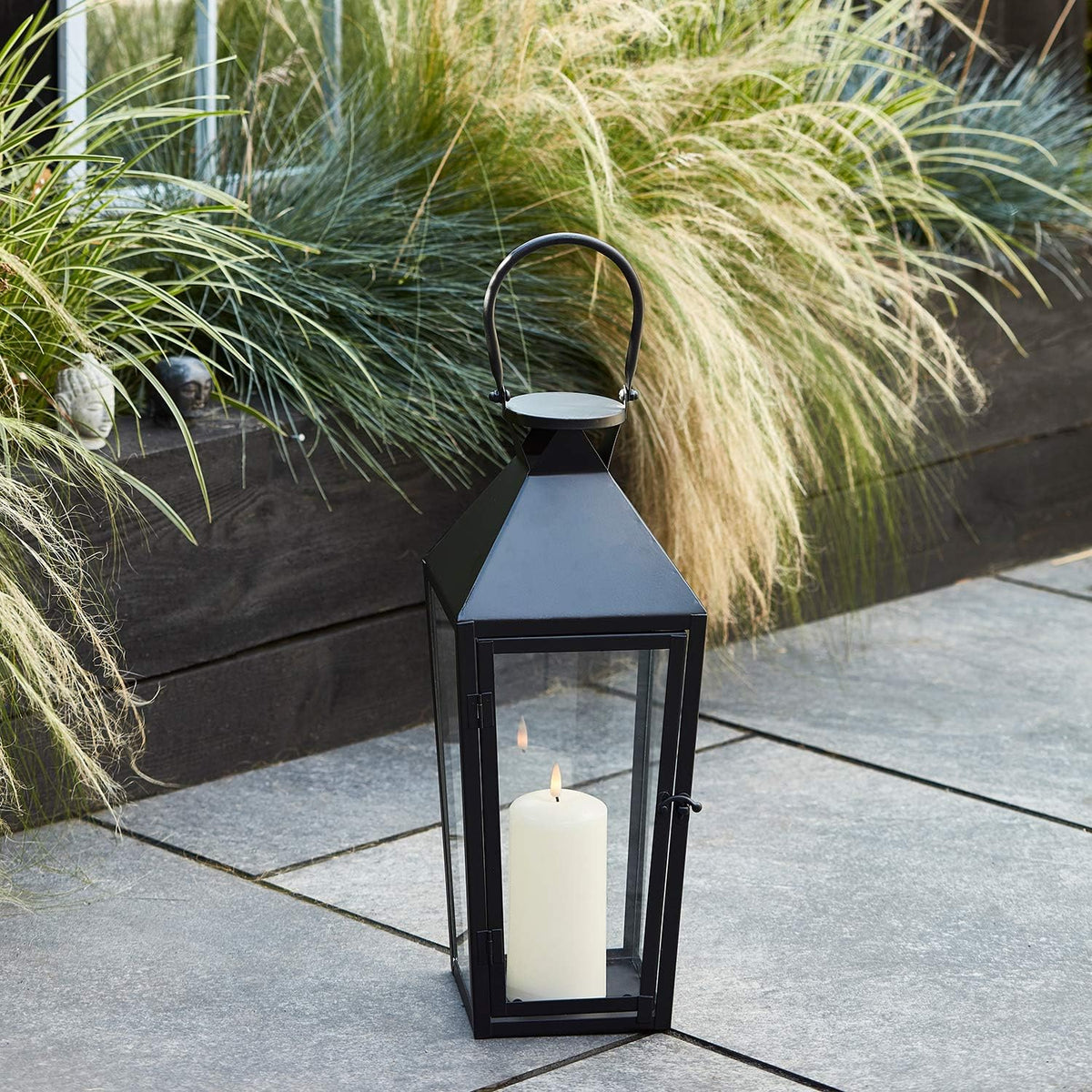 Black Metal LED Flameless Candle Lantern I715289