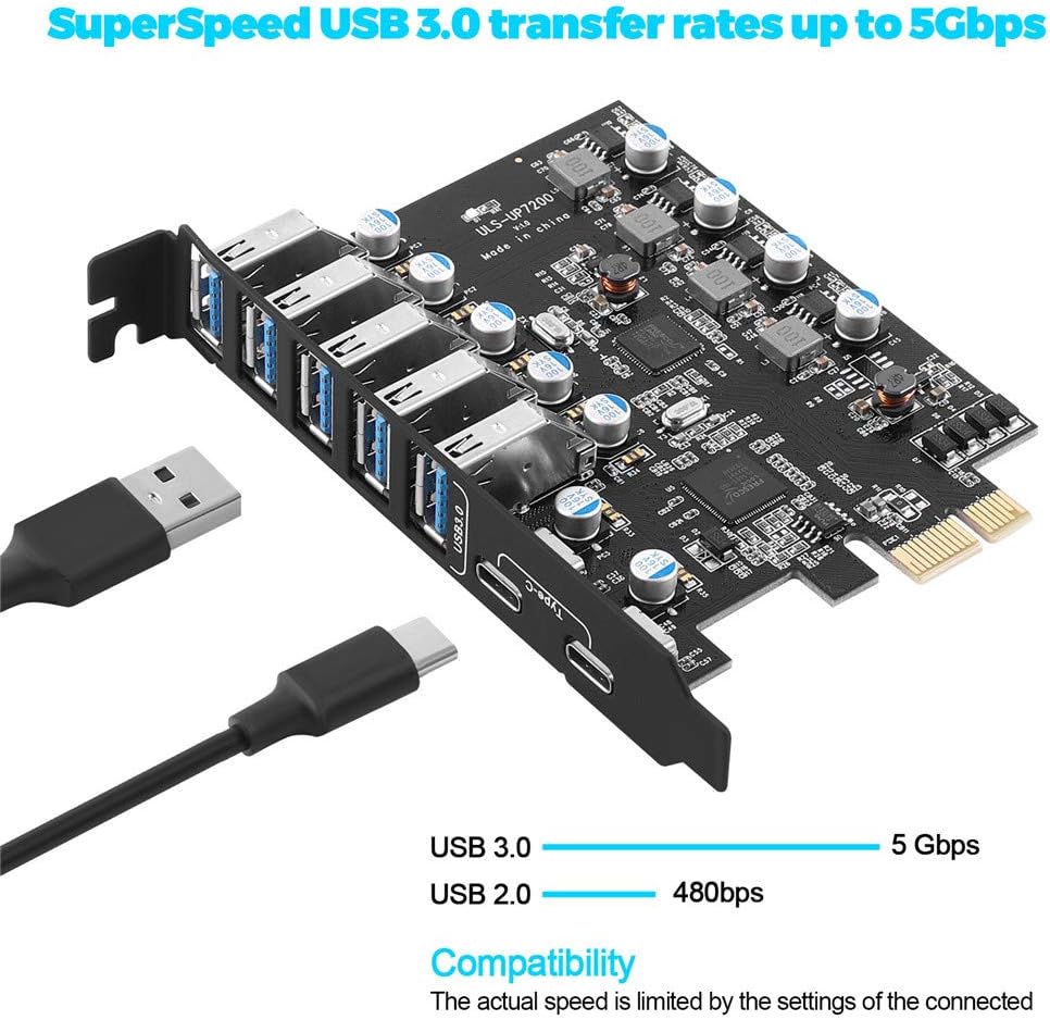 PCI-E to USB 3.0 7-Port Expansion Card J82773
