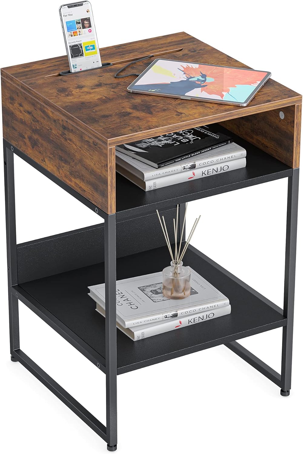 Forest Black Side Table with Storage Compartment Z2610