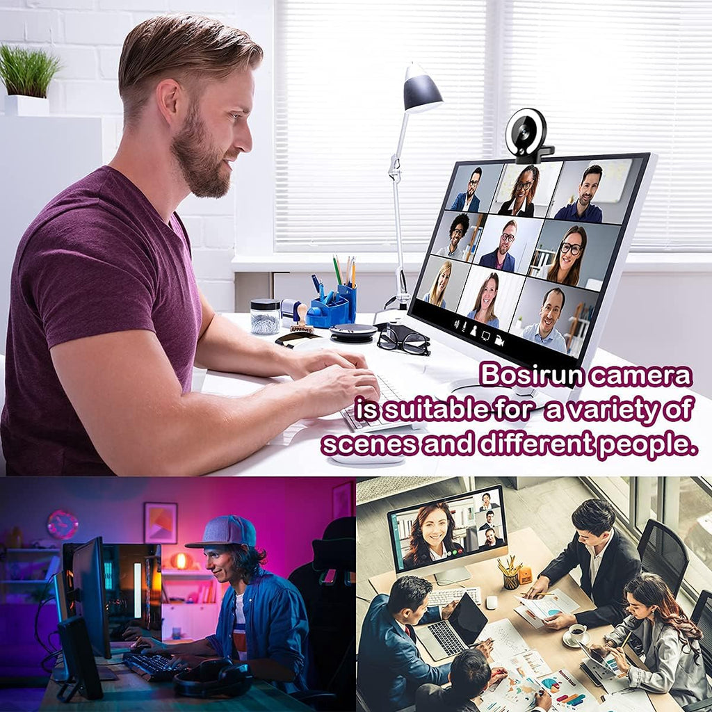 2K 30fps Webcam with Microphone and Ring Light E6951