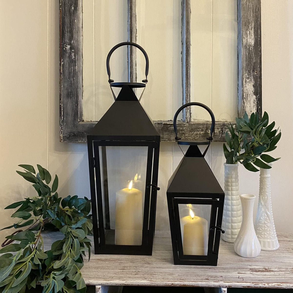 Black Metal LED Flameless Candle Lantern I715289