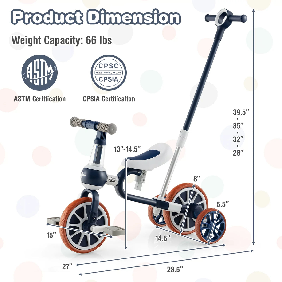 4 in 1 Kids Tricycles with Push Handle & Training Wheels D16268