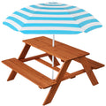 Kids Wooden Picnic Table with Adjustable Umbrella and Built-In Seats A343