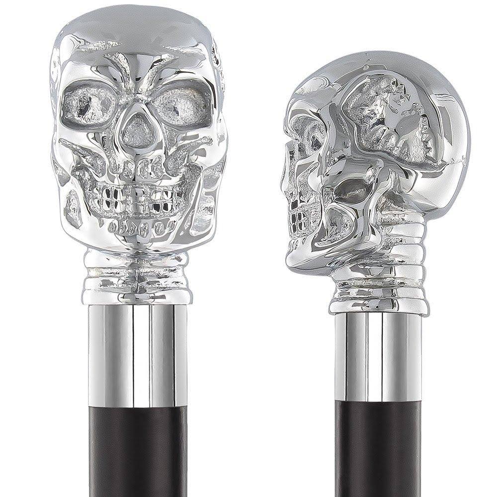 Silver-Plated Chrome Skull Handle Walking Stick with Black Beechwood Shaft L2808