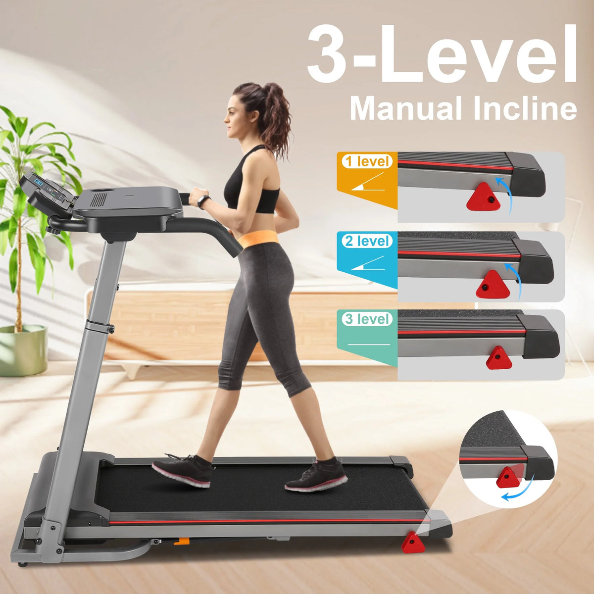 Folding Treadmill with Removable Tabletop and Incline, 2.5 HP, Black Y866219