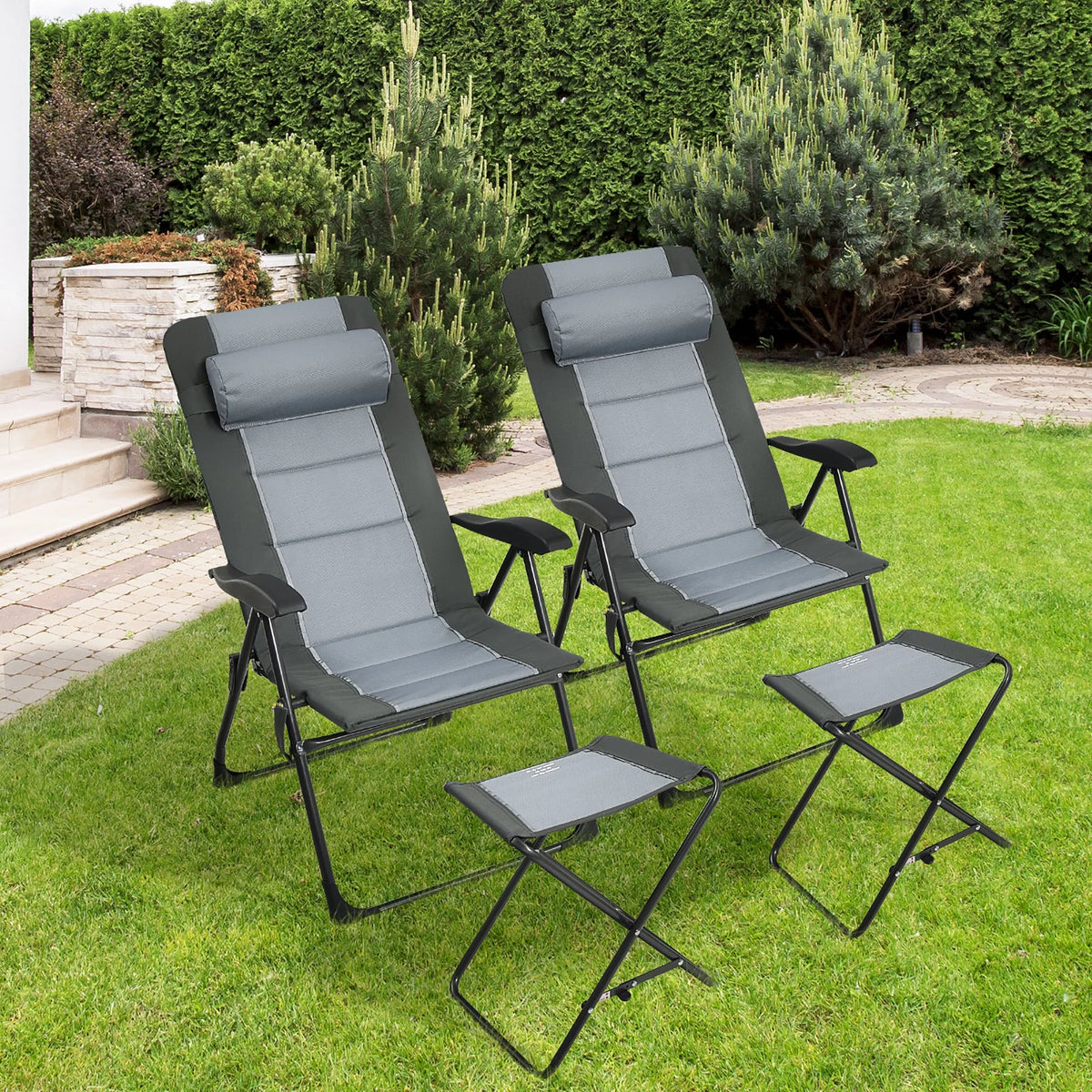 4 PCS Gray Patio Folding Chair Ottoman Set E141125