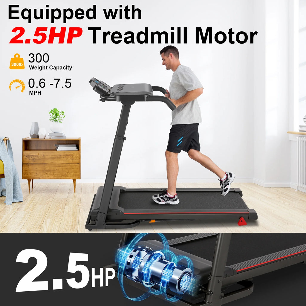Folding Treadmill with Removable Tabletop and Incline, 2.5 HP, Black Y866219