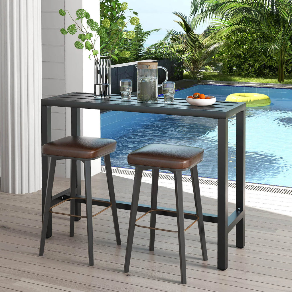 Outdoor Metal Bar Table 55'' Patio Counter Height Dining Table Black P708139